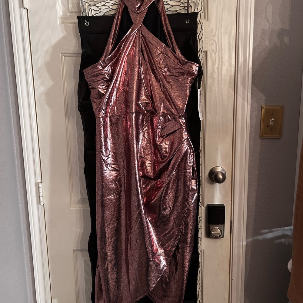 VENUS Metallic Asymmetrical Dress - Rose Gold